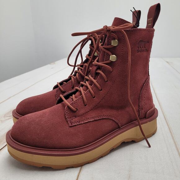 Sorel NWT Hi-Line lace up combat boots waterproof suede red - Picture 1 of 6